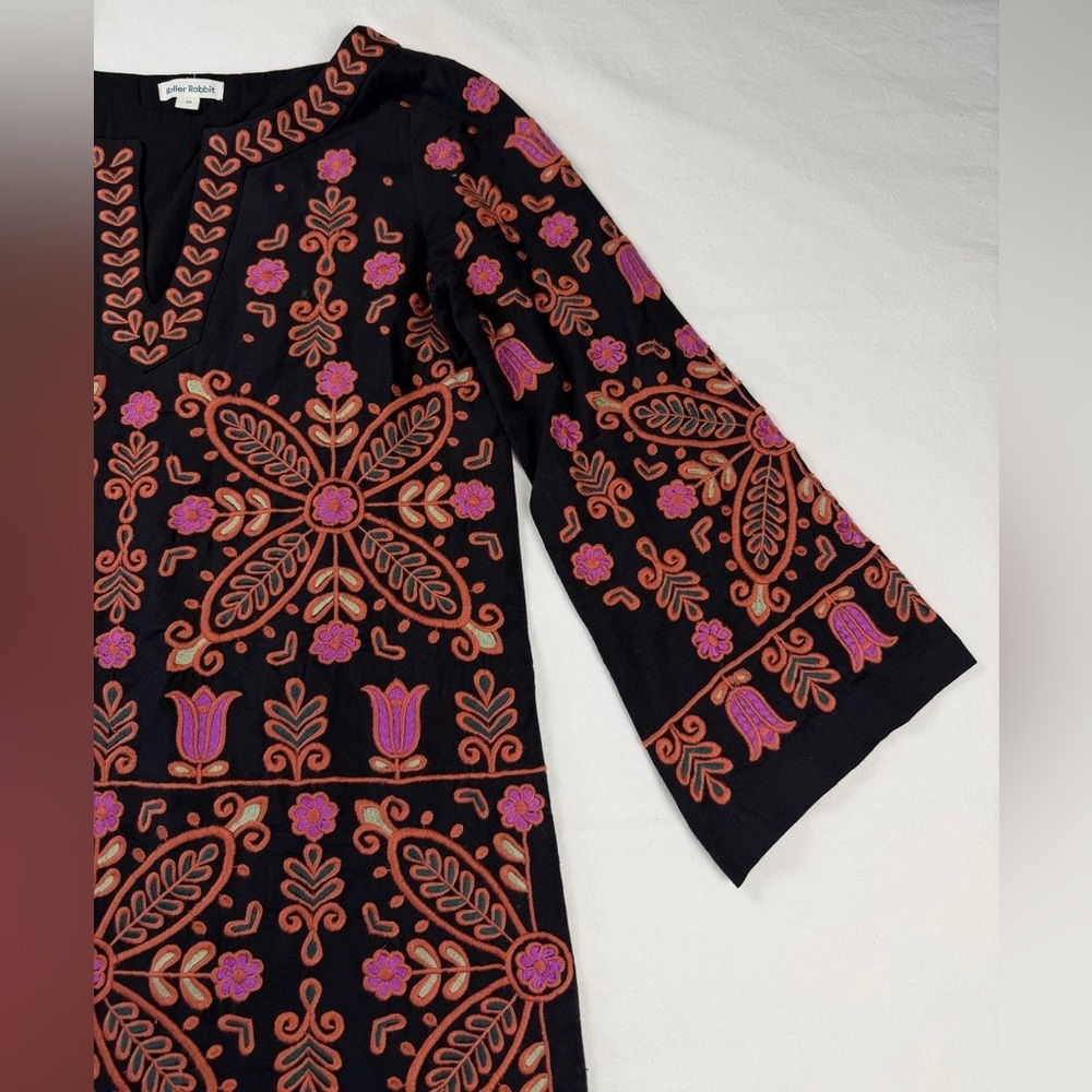 Roller Rabbit Black Pink Embroidered Boho Mini Dress Tunic Shift Dress XS - Picture 5 of 12